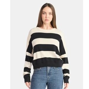 NEW black and white Long Sleeve Cropped Sweater Top Black Cream Casual Womens XS